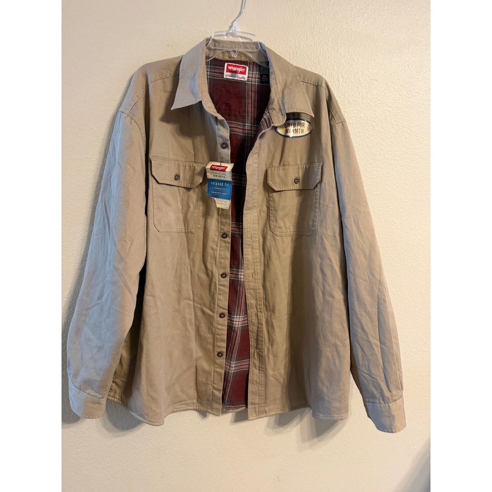 Wrangler Mens 2XL Tan Flannel Lined Shirt Jacket Relaxed Fit Cotton Twill NWT